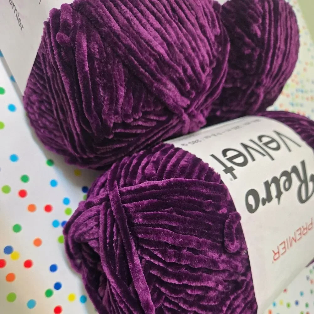 🎄🛍❤️Premier Retro Velvet Yarn Purple 3 NEW IN PKG SKEINS 9.8 OZ 306 YARDS PER